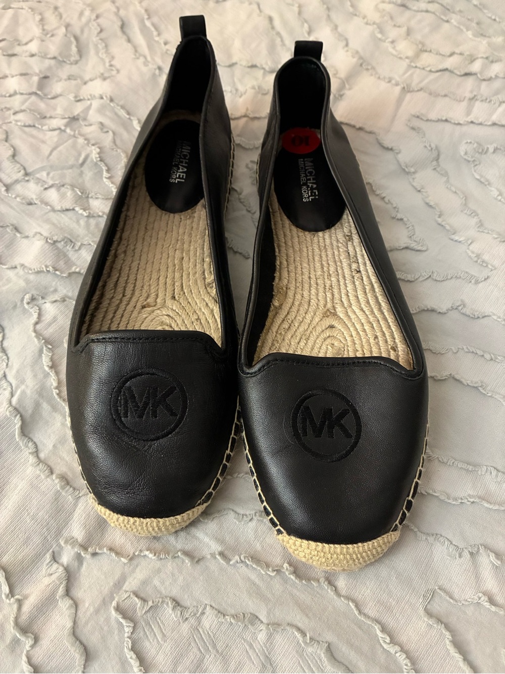Michael Kors Dylyn Espadrille Size 10 M Black Leather Upper Flat Women’s Shoes - Picture 2 of 8